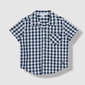 NWT Miles the Label Baby Boy's Blue Gingham Patch Pocket Button-Up Shirt Size 3Y